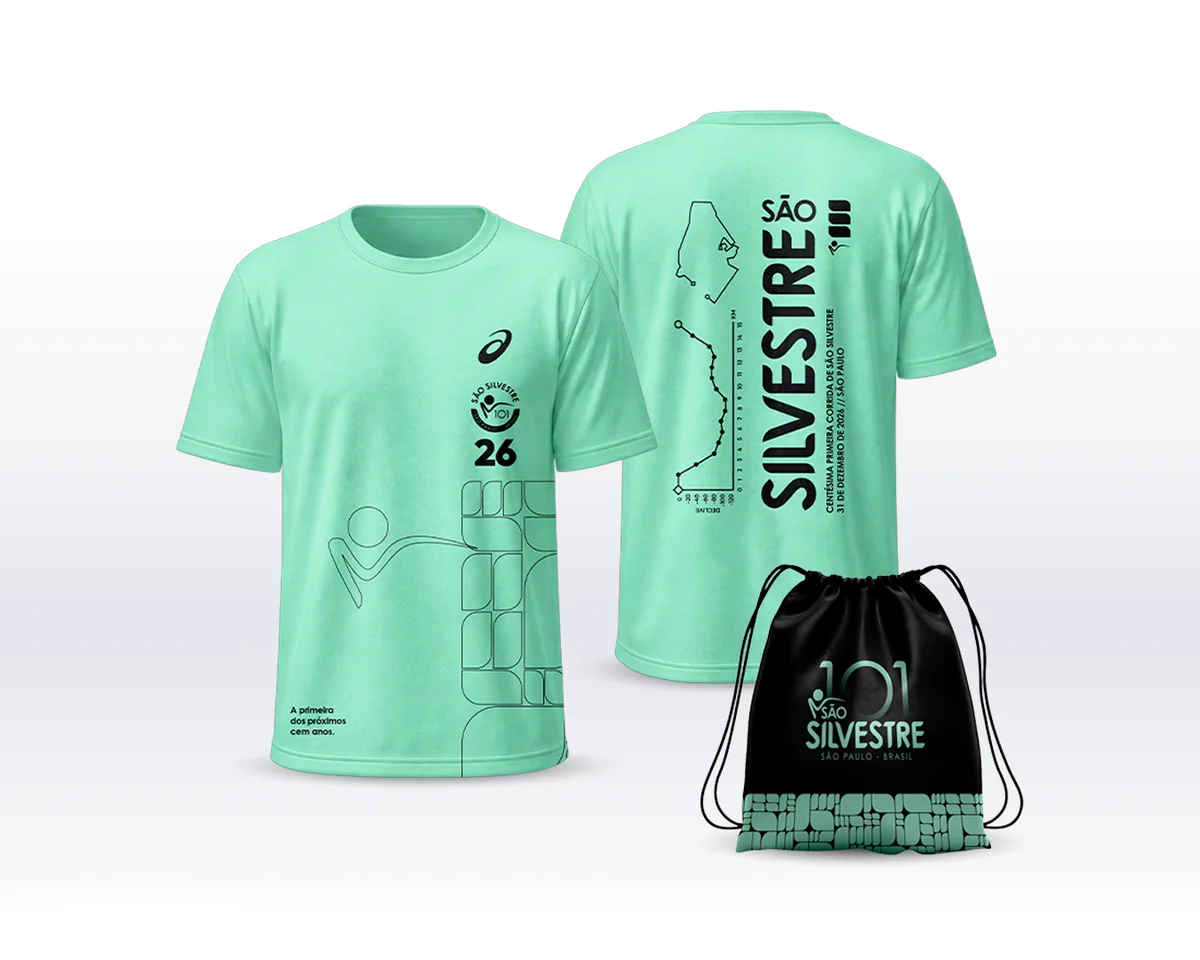 Camiseta oficial e sacochila do Kit Básico